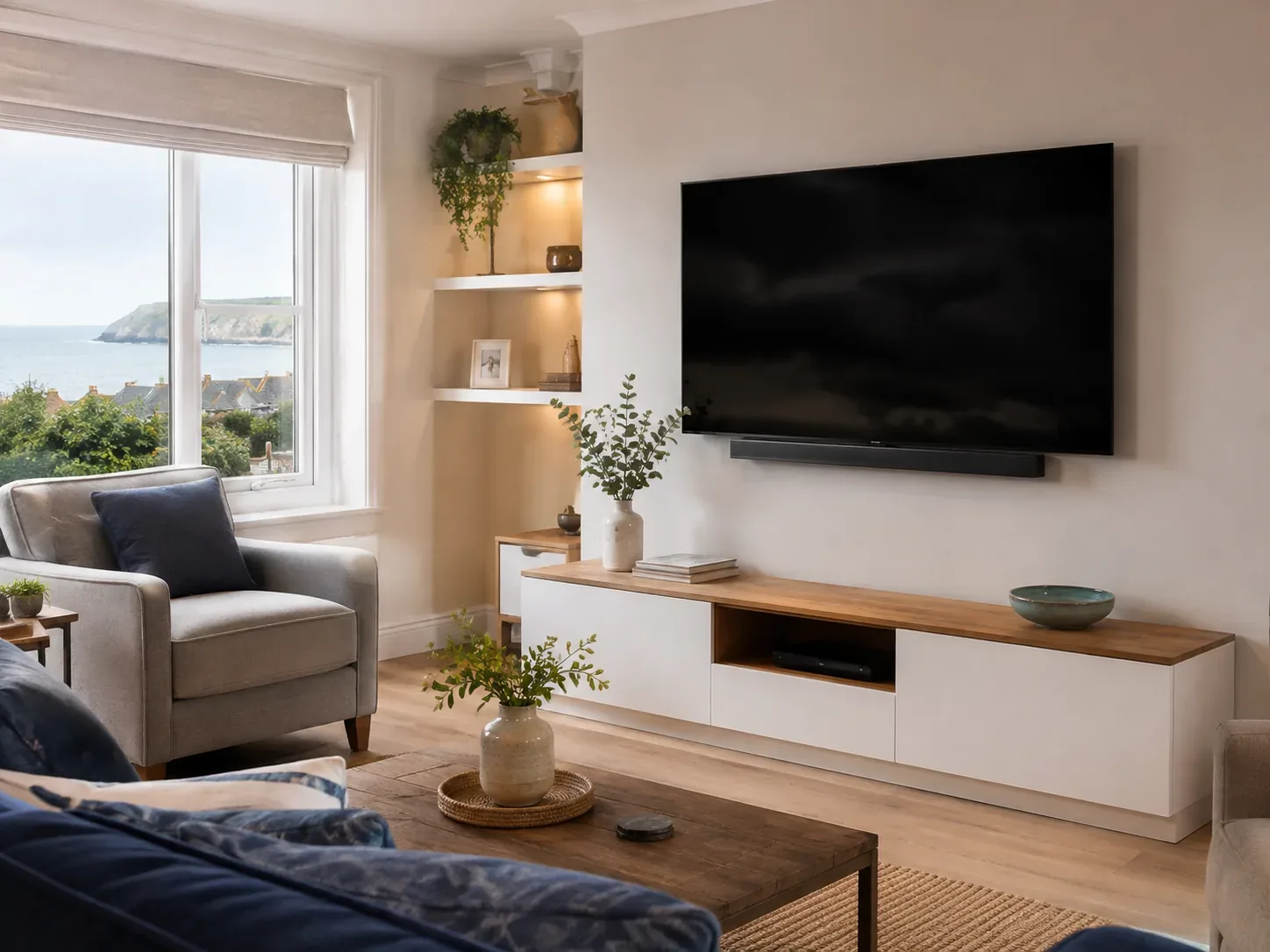 Professional installer mounting a television on a wall